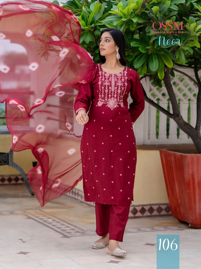 Noor By Ossm Viscose Roman Silk Printed Kurti With Bottom Dupatta Wholesale Shop In Surat